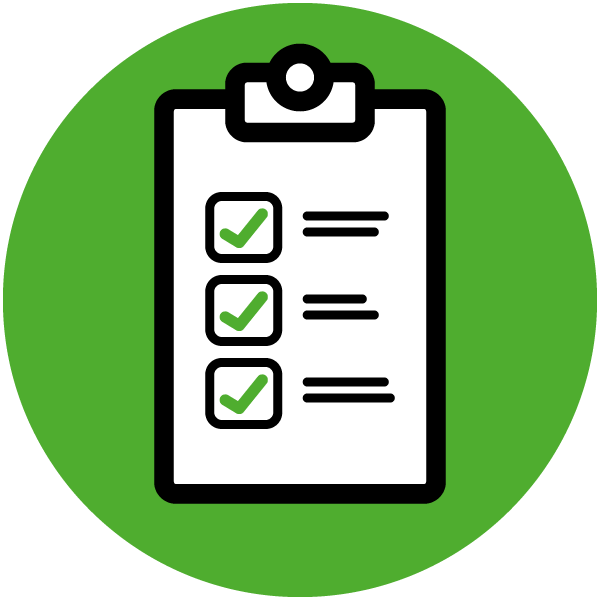 Icon mit einer grün abgehakten Checkliste auf einem Klemmbrett