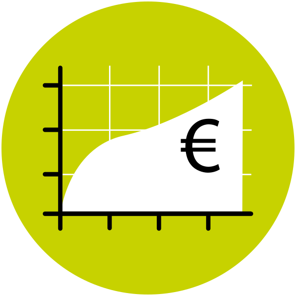 Icon mit einem Chart das einen aufsteigenden Wert und ein Eurozeichen zeigt